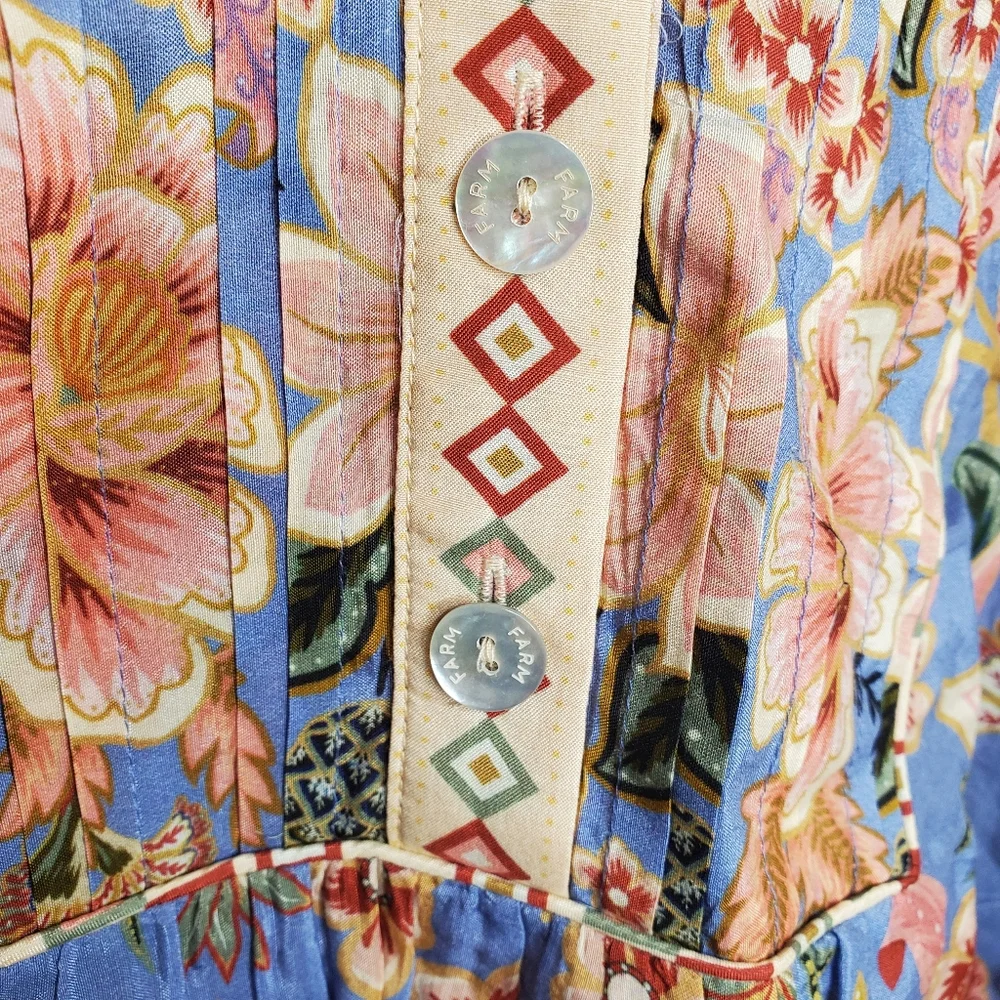 Farm Rio Superbloom Tapestry Top Boho Feminine Blue Small 253 - Picture 7 of 10